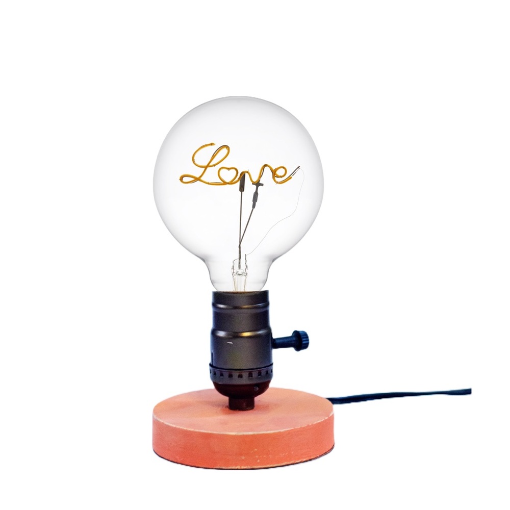 Orange Industrial Style Desk Lamp w/ LED Love Bulb